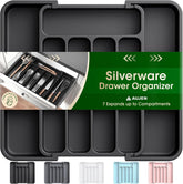 Expandable Silverware Drawer Organizer – Adjustable Cutlery Tray for Forks, Knives & Utensils, Black