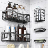 5-Pack Adhesive Shower Caddy – Rustproof Stainless Steel Bathroom Shelves, No Drilling, Large Capacity Organizer