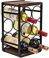 Rustic Wood Countertop Wine Rack 6 Bottles No Need Assembly Brown