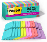 Post-it Super Sticky Notes – 24 Pads, 3” x 3”, Extra Strong Adhesive, Neon Colors