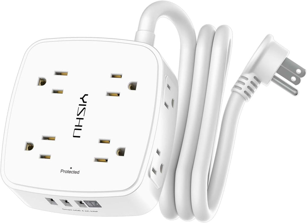 Surge Protector Power Strip – 8 Widely Spaced Outlets with 4 USB Ports, 5ft Extension Cord, Flat Plug, Wall Mount & Desk Charging Station