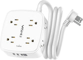 Surge Protector Power Strip – 8 Widely Spaced Outlets with 4 USB Ports, 5ft Extension Cord, Flat Plug, Wall Mount & Desk Charging Station