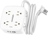 Surge Protector Power Strip – 8 Widely Spaced Outlets with 4 USB Ports, 5ft Extension Cord, Flat Plug, Wall Mount & Desk Charging Station