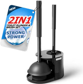 2-in-1 Toilet Plunger & Brush Set, Extended Handle, Toilet Bowl Brush and Plunger Combo, Bathroom Cleaning Supplies