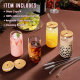 Piece Glass Cups Set – 16Oz Drinking Glasses with Bamboo Lids & Glass Straws for Iced Coffee & Tea