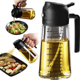 16oz Glass Olive Oil Sprayer – 2-in-1 Dispenser Bottle for Cooking & Air Fryer