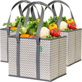 Reusable Grocery Bags 3-Pack – Heavy Duty Shopping Tote Bags with Reinforced Bottom & Long Handles