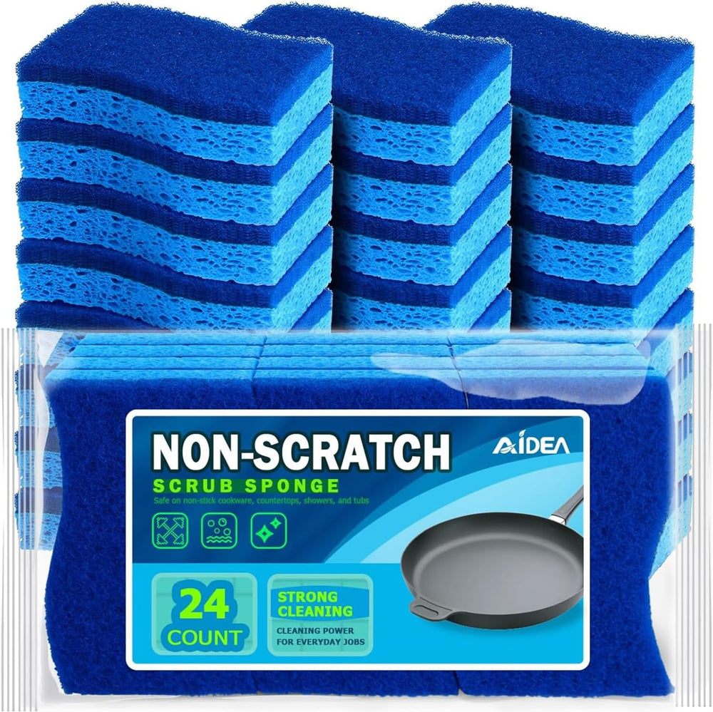 Non-Scratch Kitchen Scrub Sponges – 24 Count Dish Cleaning Sponges for Tough Grime