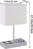 Modern Bedside Table Lamp with USB Ports, AC Outlets & Phone Stands (Silver Wood Base)