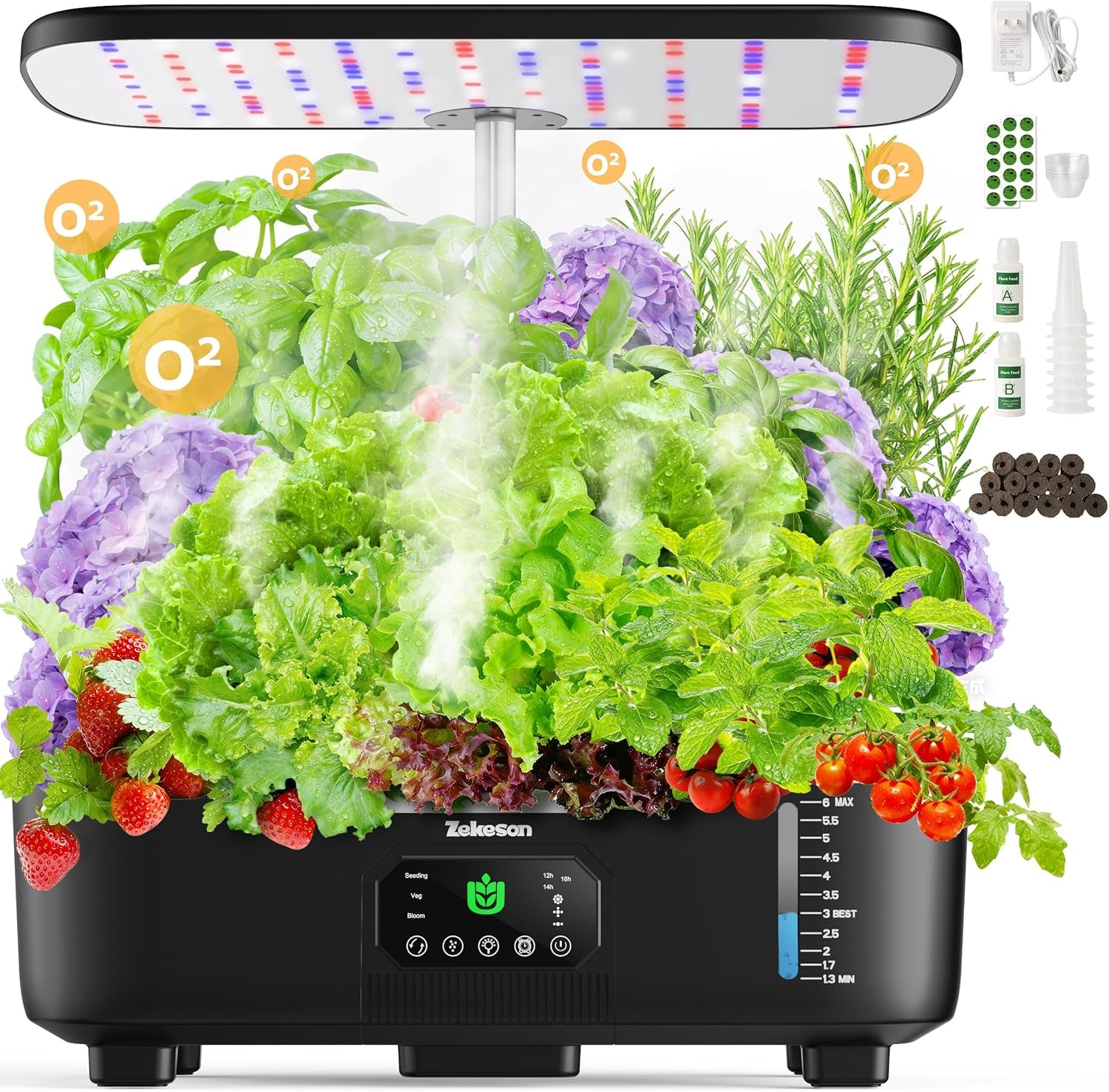 Smart Hydroponic Indoor Herb Garden – 15-Pod Misting System with 6L Tank & LCD Touch Panel