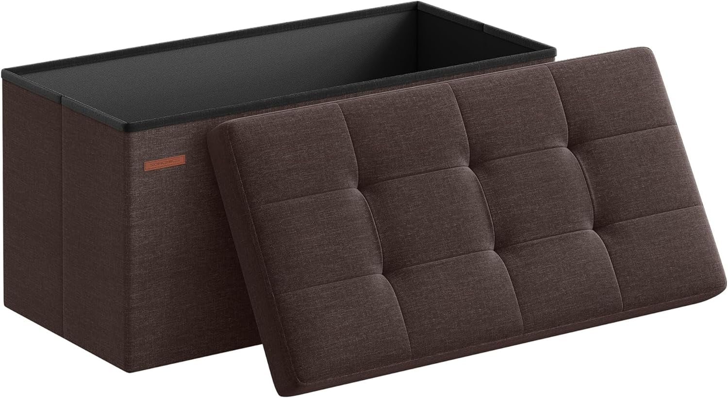 Mazie Collection - 30 Inches Folding Storage Ottoman Bench, Ottoman Foot Rest, End of Bed Bench, Storage Chest, Load 660 Lb, for Living Room, Bedroom, Entryway, Brown ULSF047K02