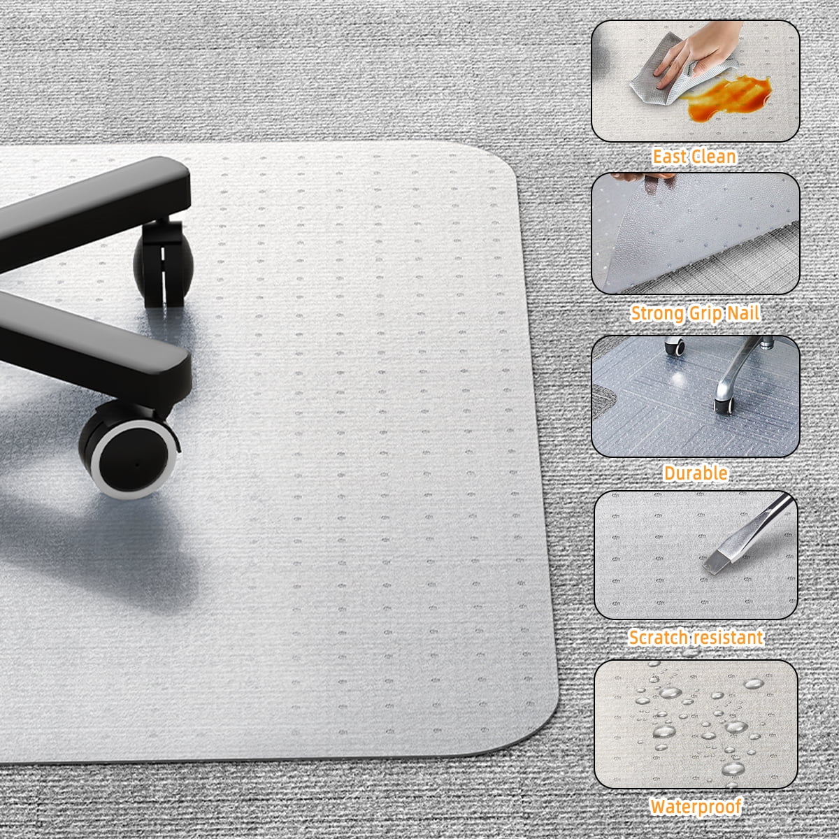 Office Chair Carpet Mat with Lip – Floor Protector (45” x 53”)