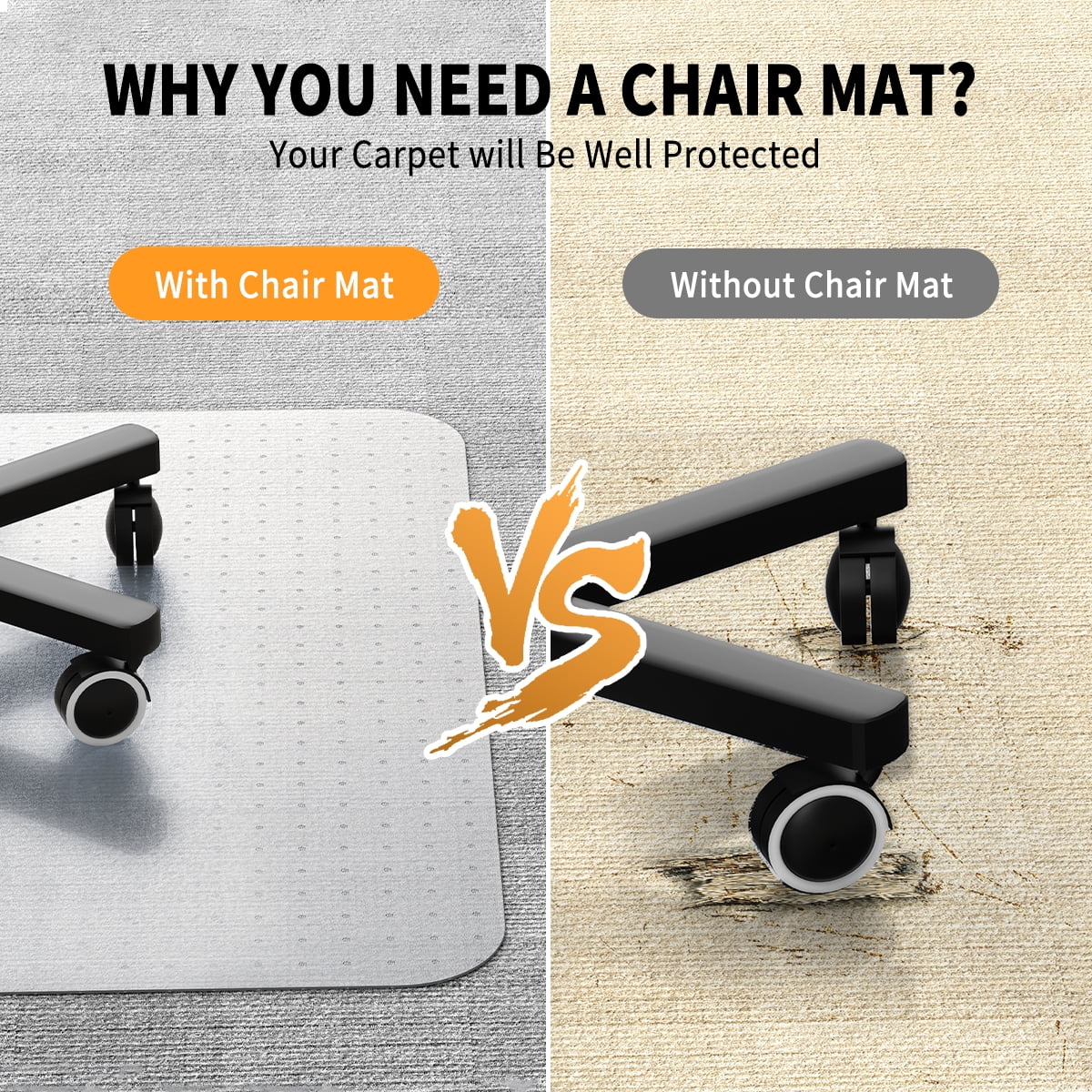 Office Chair Carpet Mat with Lip – Floor Protector (45” x 53”)