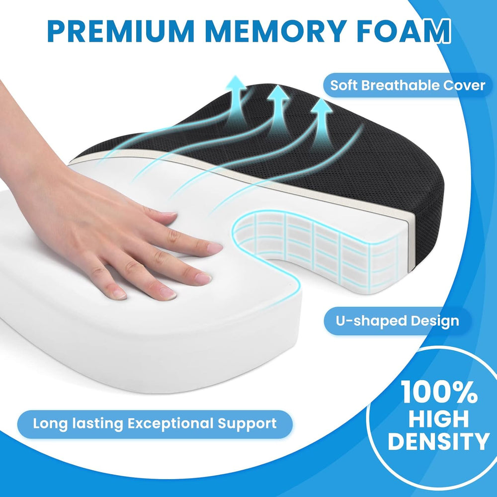 Memory Foam Seat Cushion – Non-Slip Chair Pad for Sciatica, Back & Tailbone Pain Relief