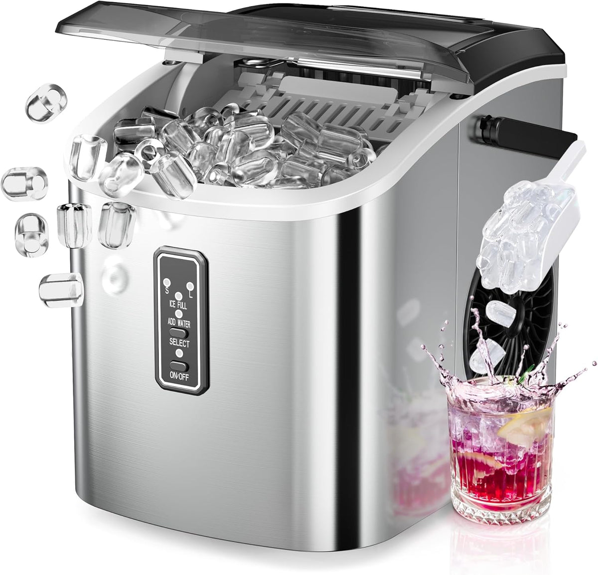 Countertop Ice Maker – 9 Ice Cubes in 6 Minutes, 26 lbs per Day, Portable with Self-Cleaning