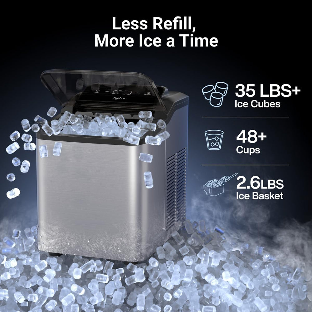 Typhur Countertop Nugget Ice Maker – Fast Pebble Ice Machine, 35 lbs/24H, Self-Cleaning, Stainless Steel