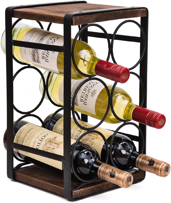 Rustic Wood Countertop Wine Rack 6 Bottles No Need Assembly Brown