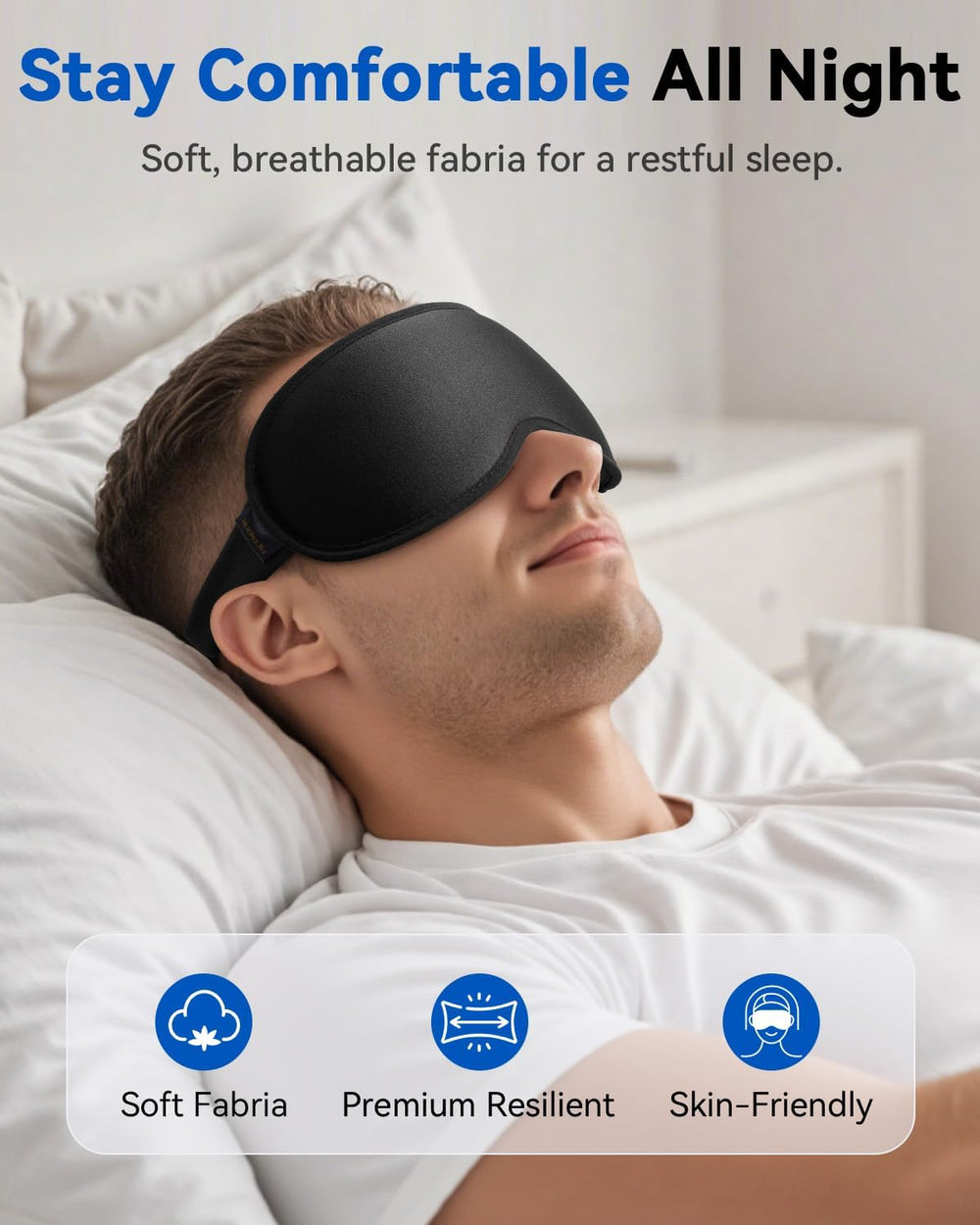 3D Blackout Sleep Mask – Weighted, Zero Pressure Eye Mask for Travel, Flights, Naps, Men & Women