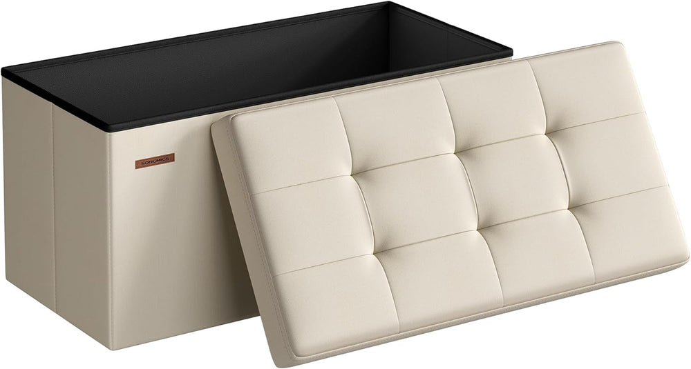 Mazie Collection - 30 Inches Folding Storage Ottoman Bench, Ottoman Foot Rest, End of Bed Bench, Storage Chest, Load 660 Lb, for Living Room, Bedroom, Entryway, Brown ULSF047K02