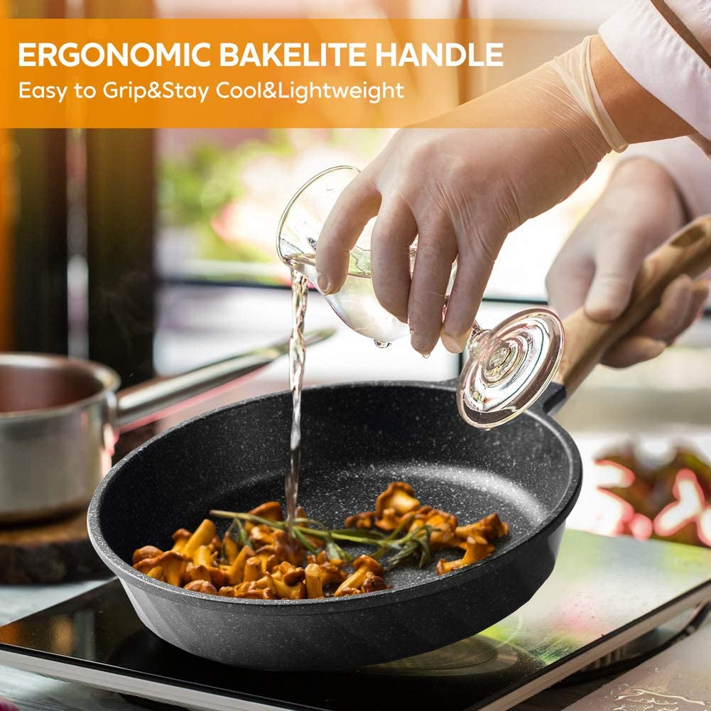 Nonstick Granite Frying Pan Set (8”, 9.5”, 11”) – Induction Compatible Skillets with Heat-Resistant Handles
