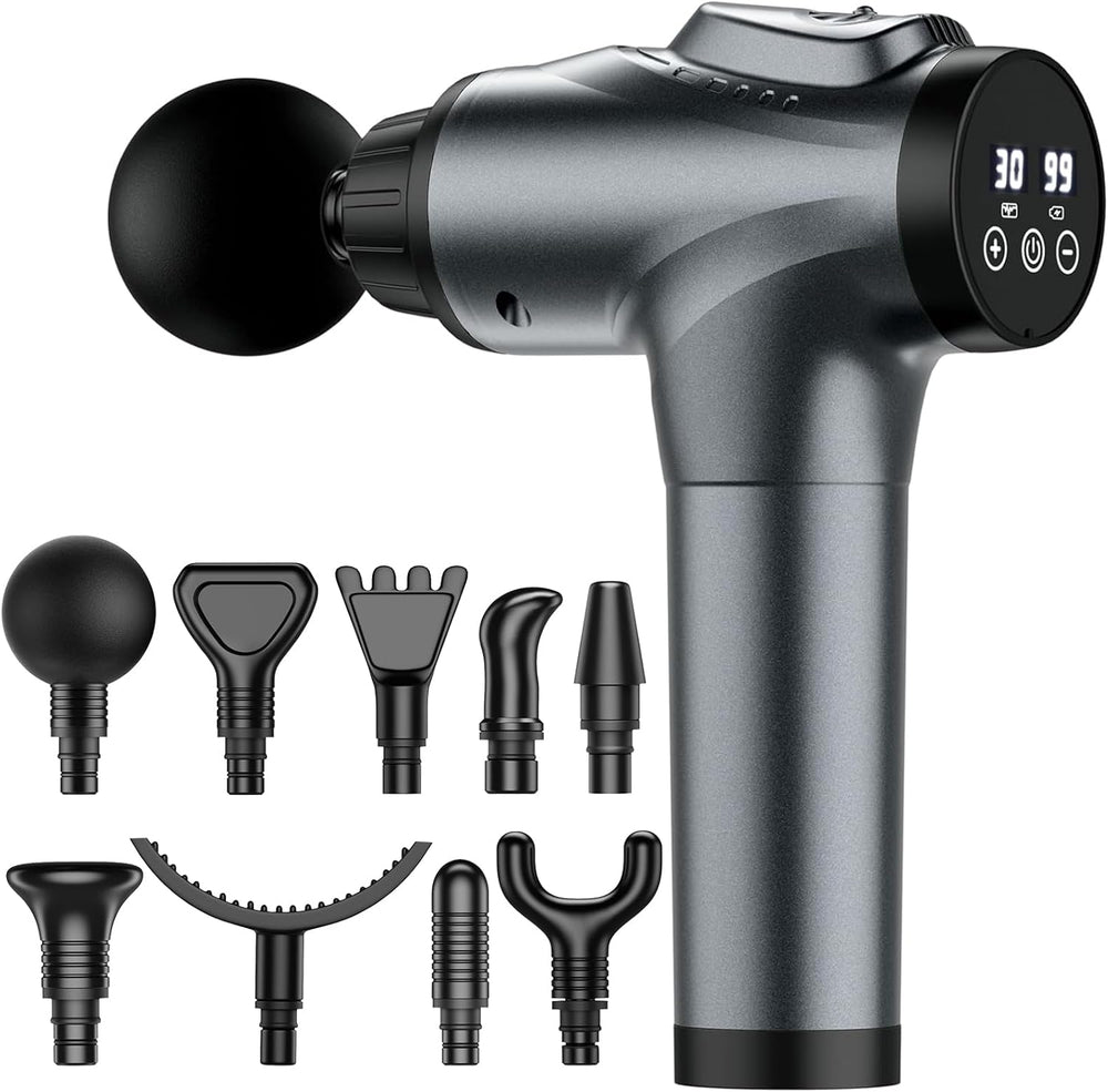 Deep Tissue Massage Gun – Handheld Percussion Massager with 30 Speed Levels & 9 Heads
