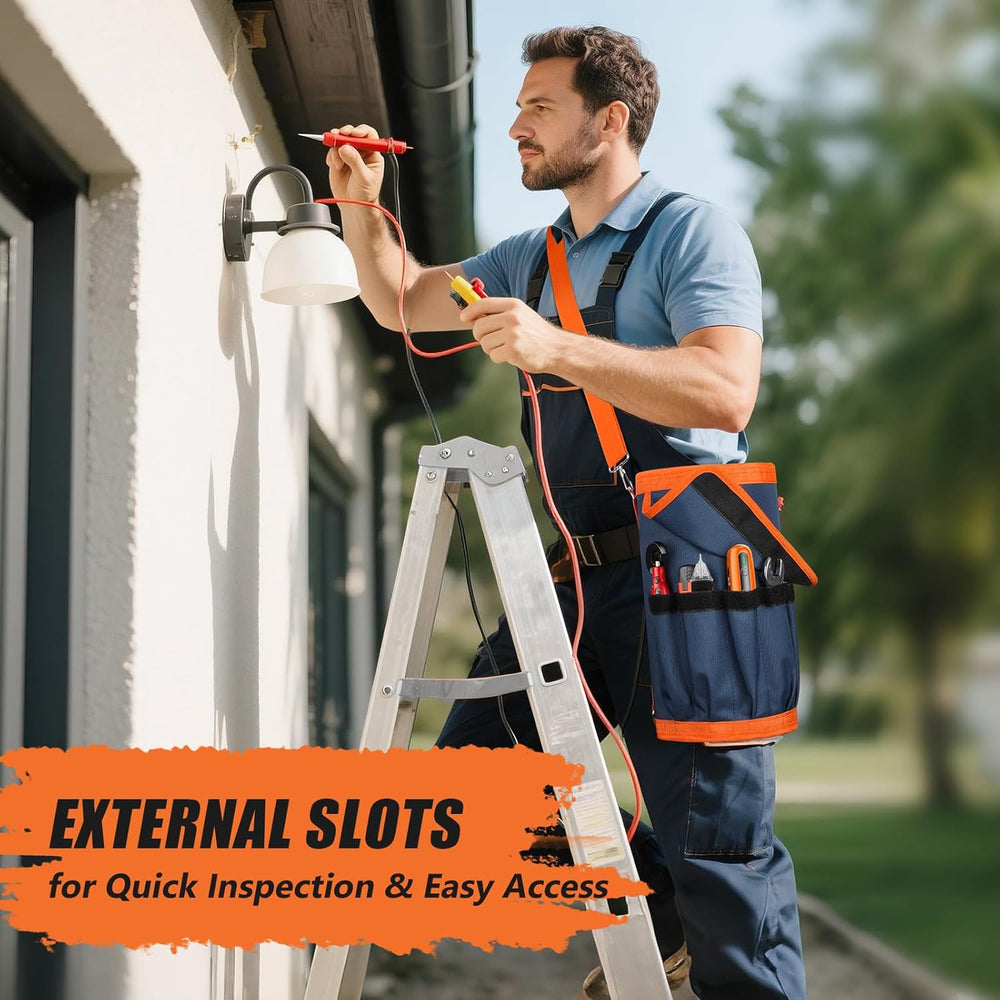 Tool Bag Roll Up,  Heavy Duty Rolled Empty Tool Storage Organization, Portable Foldable Rollup Organizer with 2 Small Pouches, Rollable Carrying Toolbag, Dad Men Mechanic Birthday Gift, Blue Orange