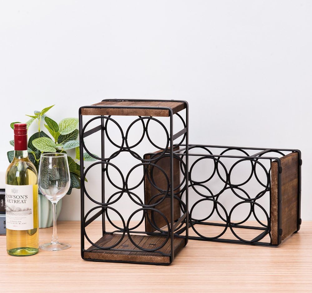Rustic Wood Countertop Wine Rack 6 Bottles No Need Assembly Brown