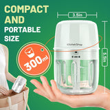 Electric Garlic Chopper 300ML, Portable Cordless Mini Food Processor, USB Rechargeable, BPA-Free