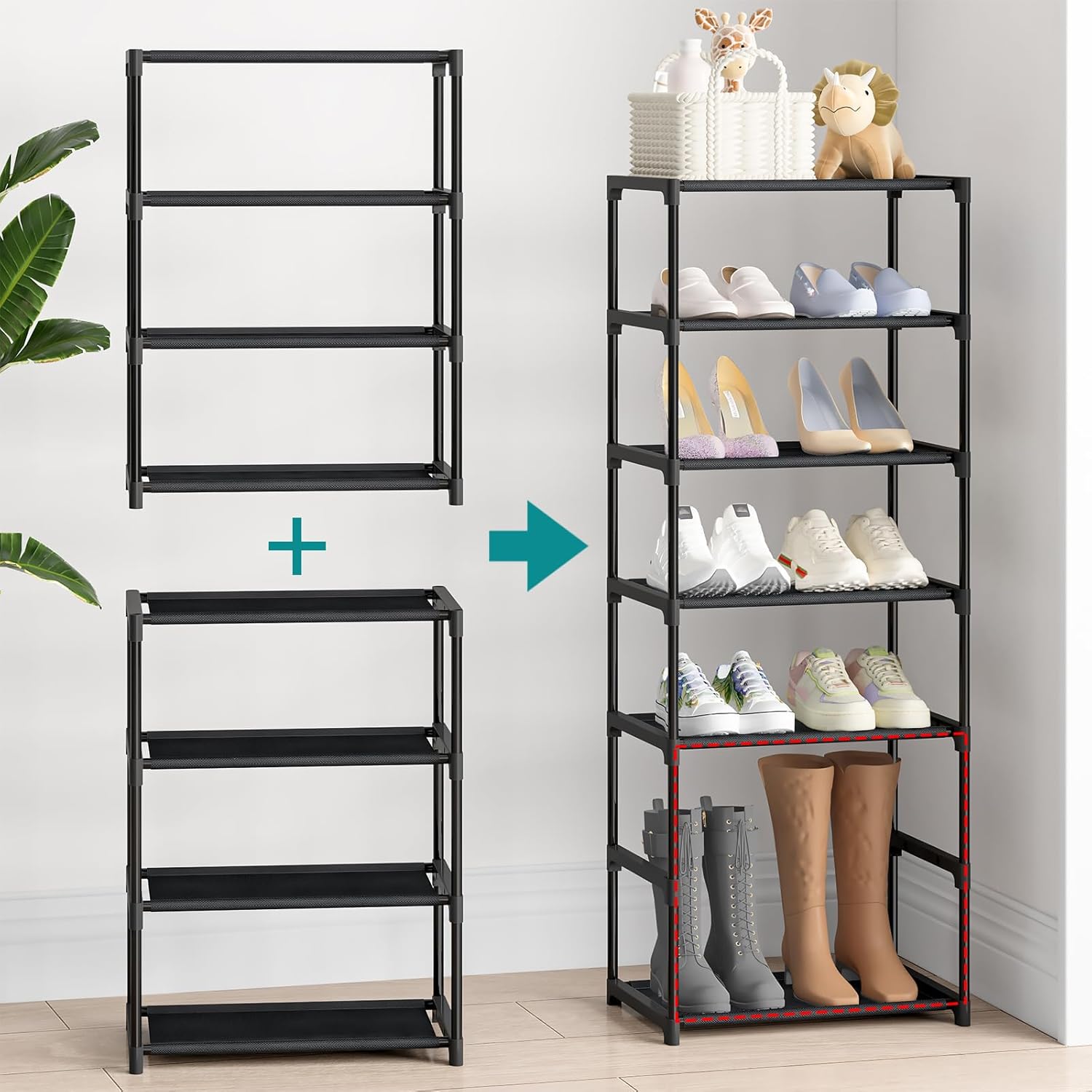 4-Tier Slim Shoe Rack – Stackable Space-Saving Shoe Organizer for Closet, Entryway & Bedroom