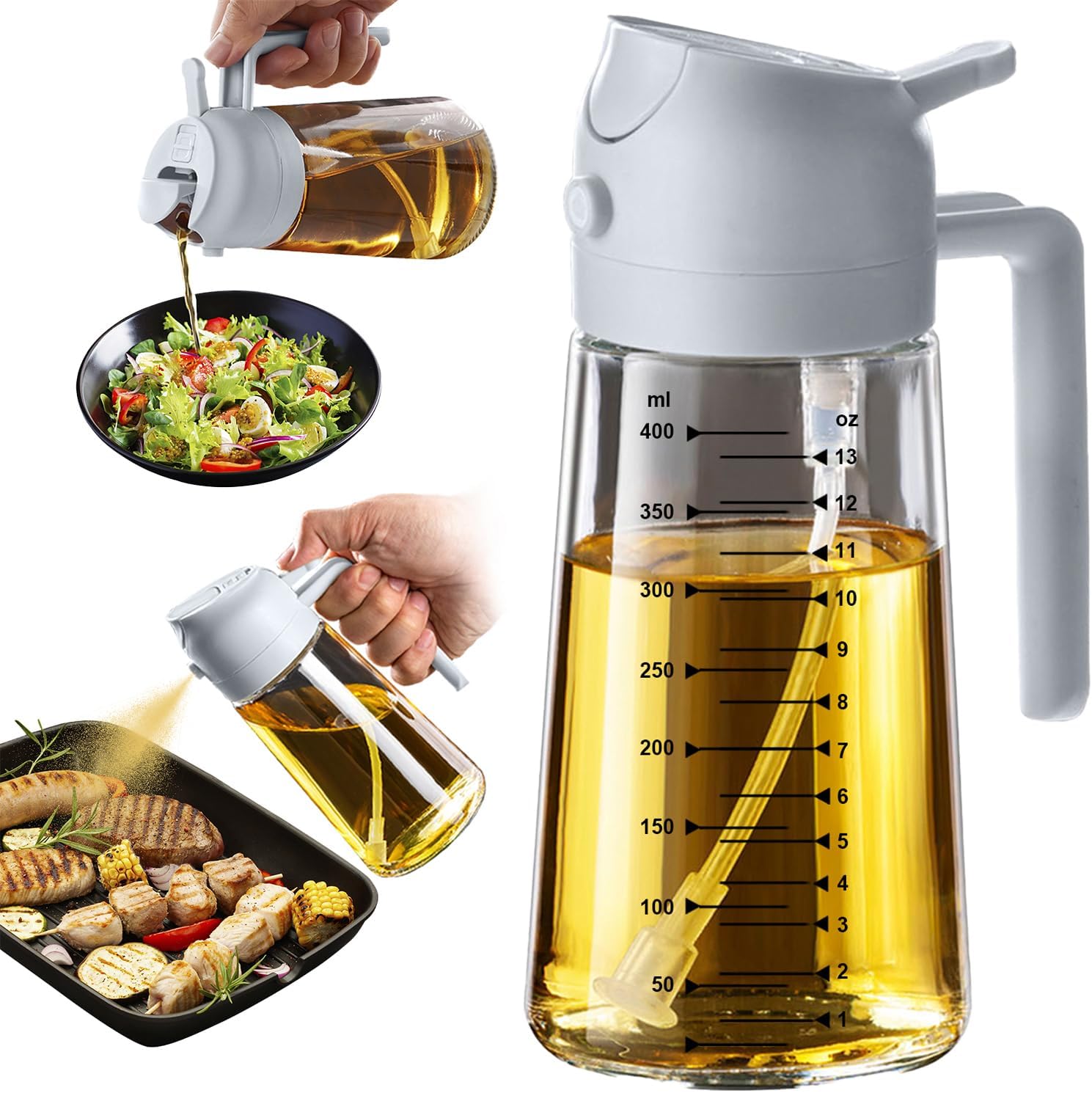 16oz Glass Olive Oil Sprayer – 2-in-1 Dispenser Bottle for Cooking & Air Fryer