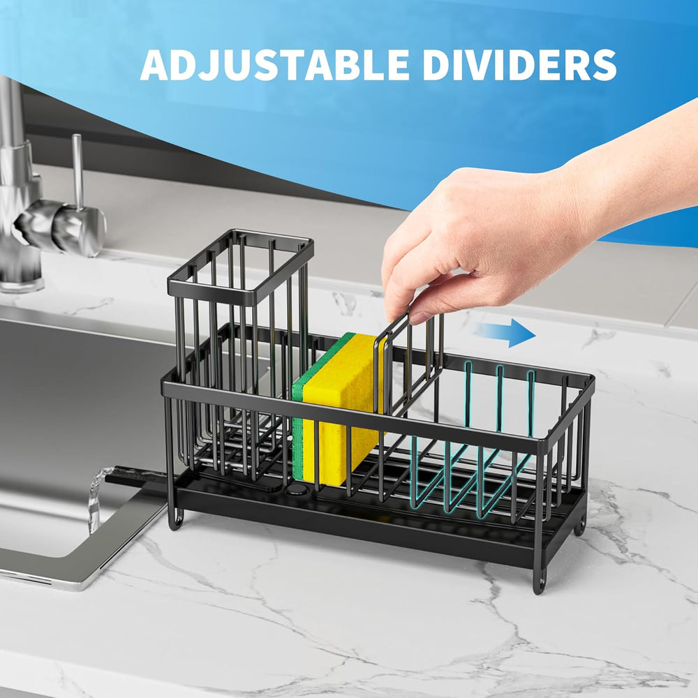 Stainless Steel Kitchen Sink Sponge Holder – Rustproof Caddy with Brush & Soap Organizer
