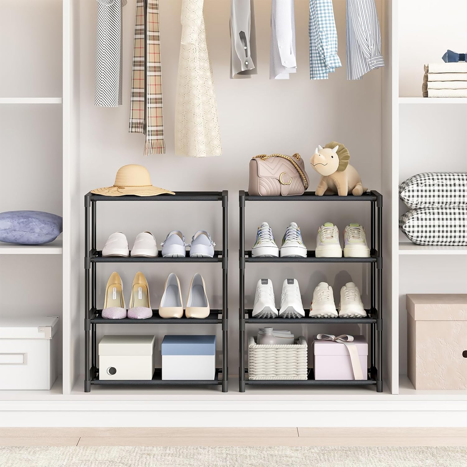4-Tier Slim Shoe Rack – Stackable Space-Saving Shoe Organizer for Closet, Entryway & Bedroom