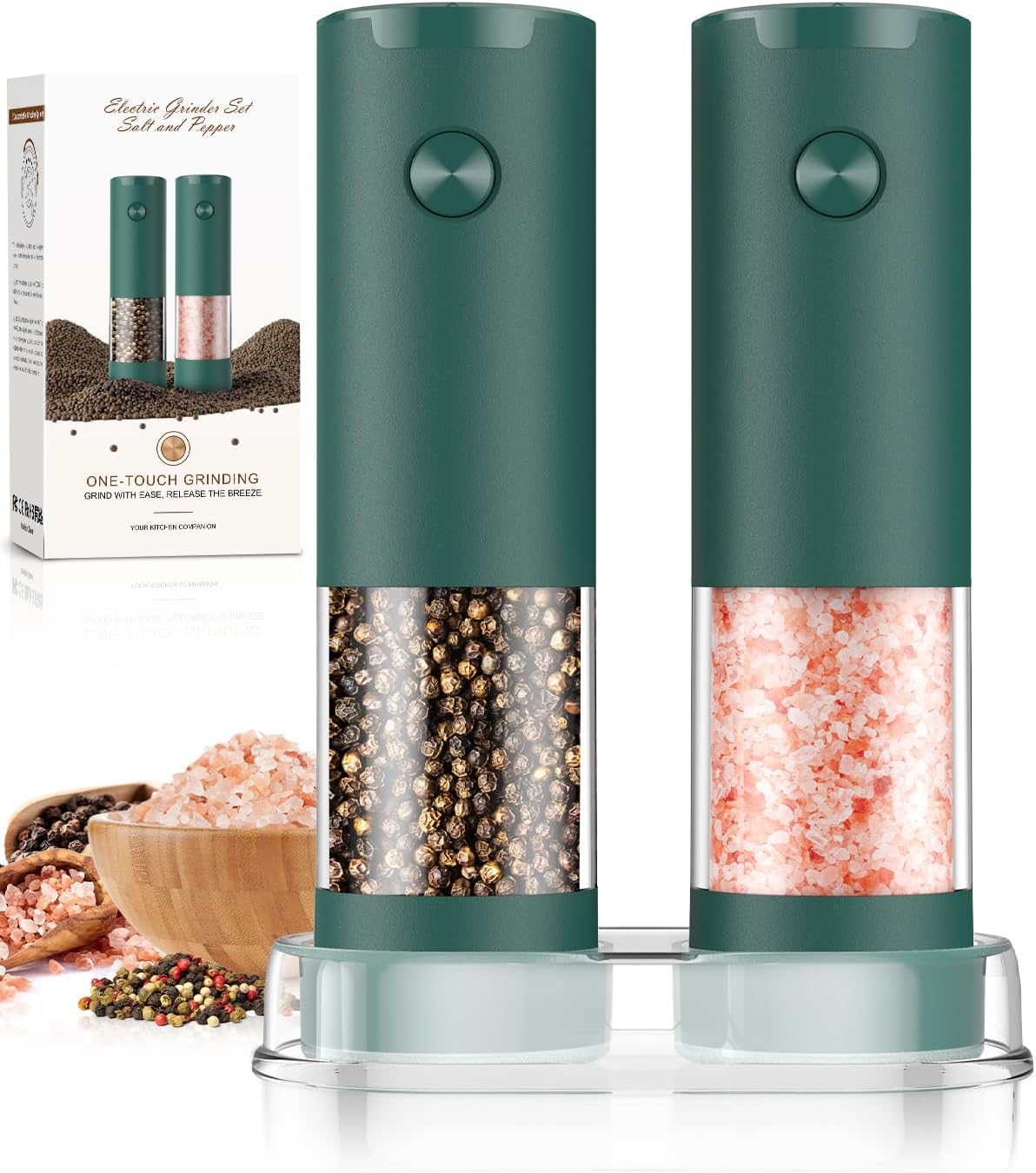 Electric Salt & Pepper Grinder Set – Automatic Adjustable Coarseness with LED Light