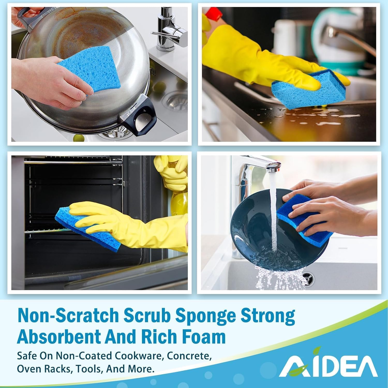 Non-Scratch Kitchen Scrub Sponges – 24 Count Dish Cleaning Sponges for Tough Grime