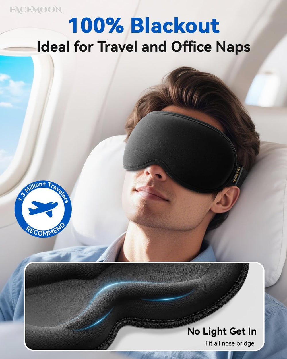 3D Blackout Sleep Mask – Weighted, Zero Pressure Eye Mask for Travel, Flights, Naps, Men & Women