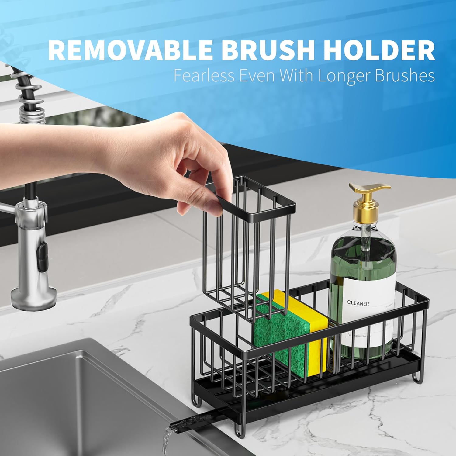 Stainless Steel Kitchen Sink Sponge Holder – Rustproof Caddy with Brush & Soap Organizer
