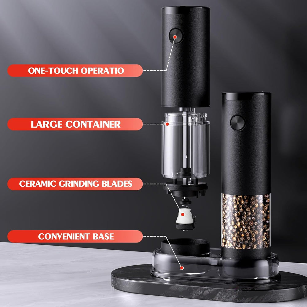 Electric Salt & Pepper Grinder Set – Automatic Adjustable Coarseness with LED Light