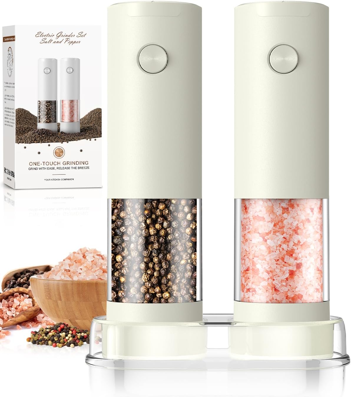 Electric Salt & Pepper Grinder Set – Automatic Adjustable Coarseness with LED Light