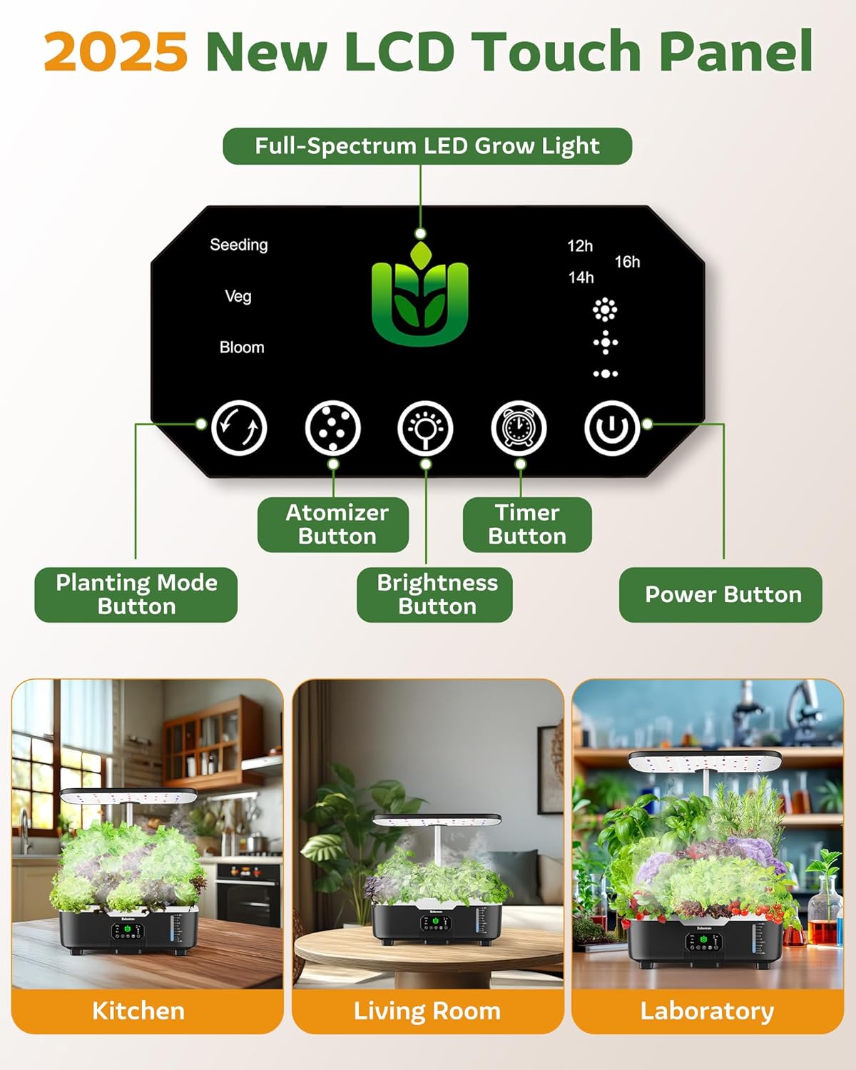 Smart Hydroponic Indoor Herb Garden – 15-Pod Misting System with 6L Tank & LCD Touch Panel