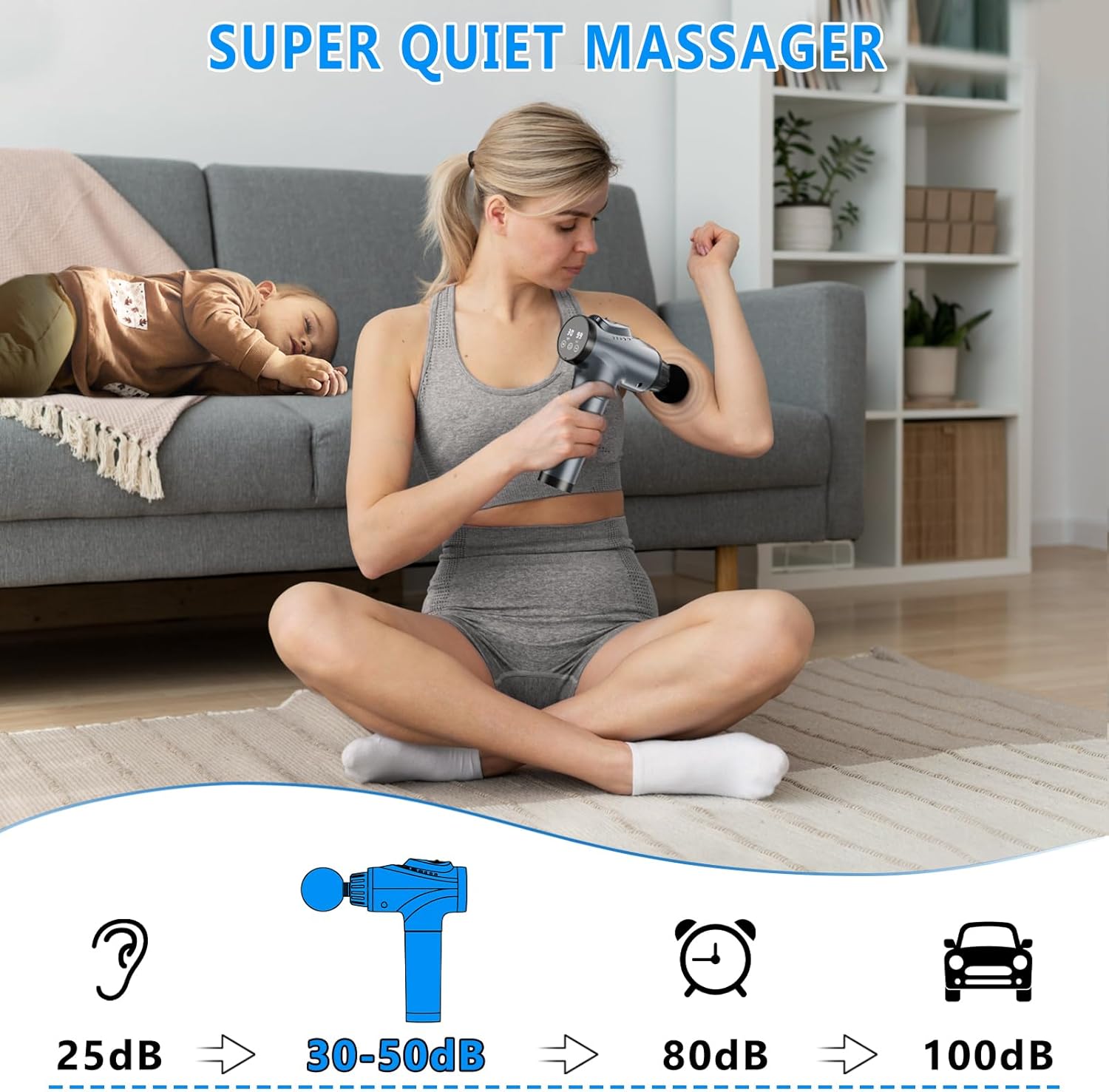 Deep Tissue Massage Gun – Handheld Percussion Massager with 30 Speed Levels & 9 Heads