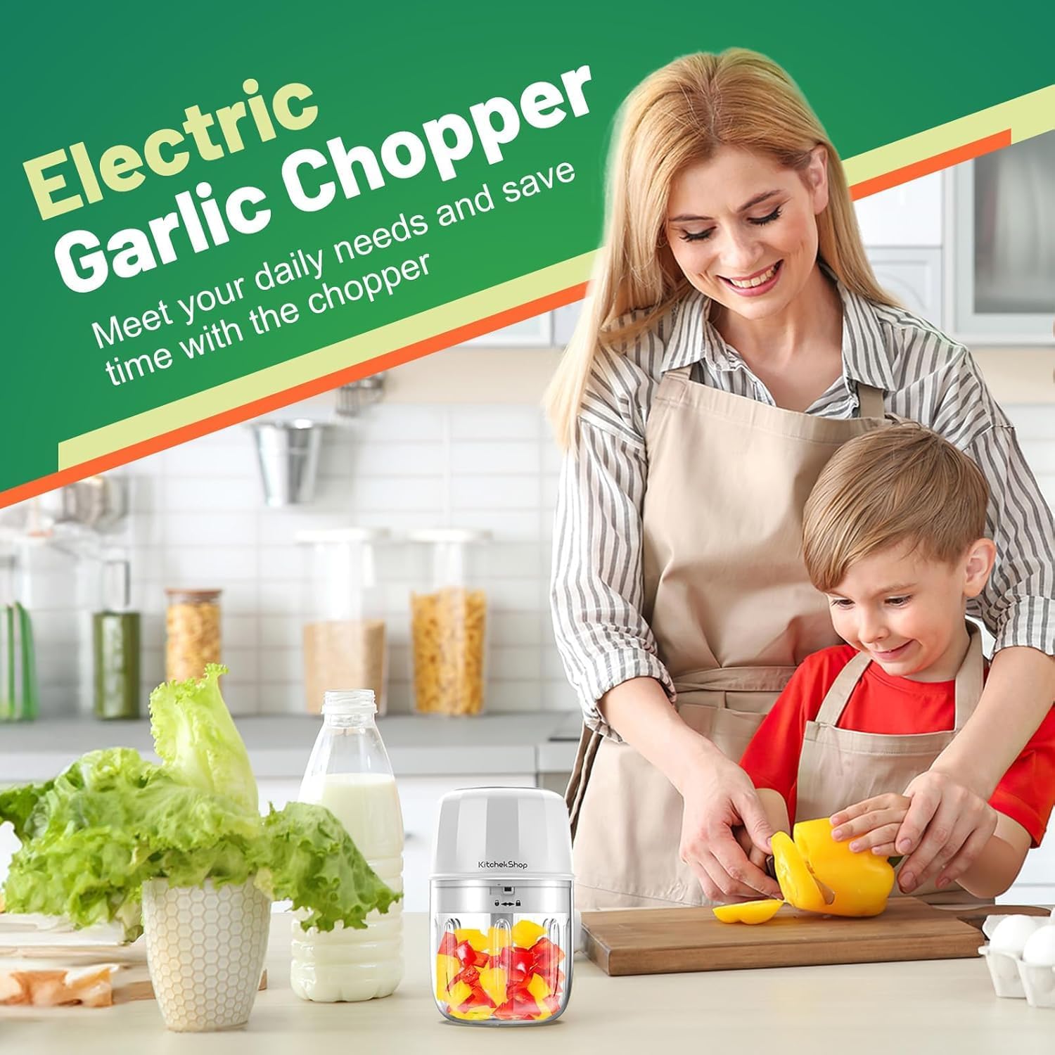 Electric Garlic Chopper 300ML, Portable Cordless Mini Food Processor, USB Rechargeable, BPA-Free