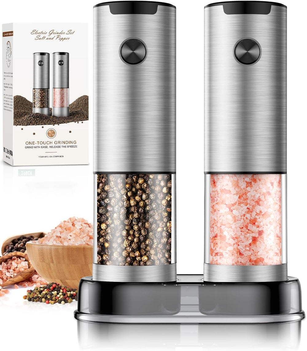 Electric Salt & Pepper Grinder Set – Automatic Adjustable Coarseness with LED Light