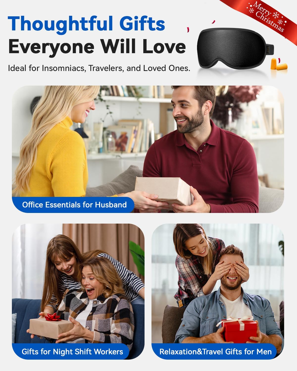 3D Blackout Sleep Mask – Weighted, Zero Pressure Eye Mask for Travel, Flights, Naps, Men & Women