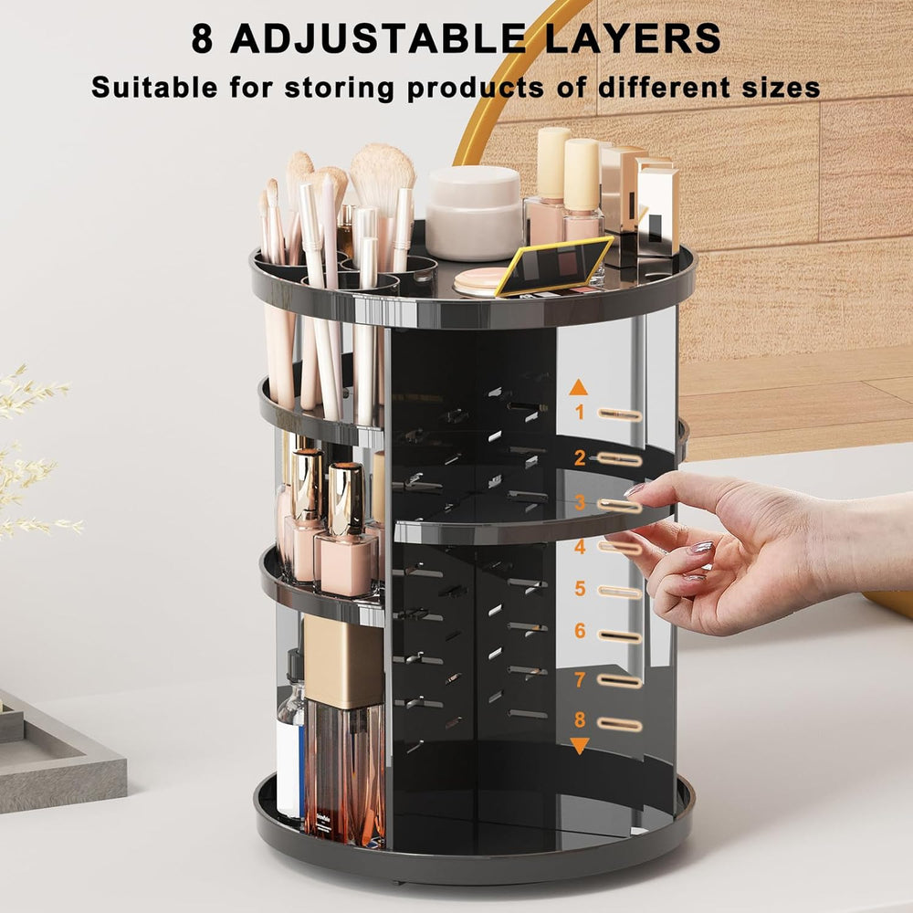 360° Rotating Makeup Organizer – Adjustable Cosmetic Storage Carousel for Vanity & Bathroom Countertop