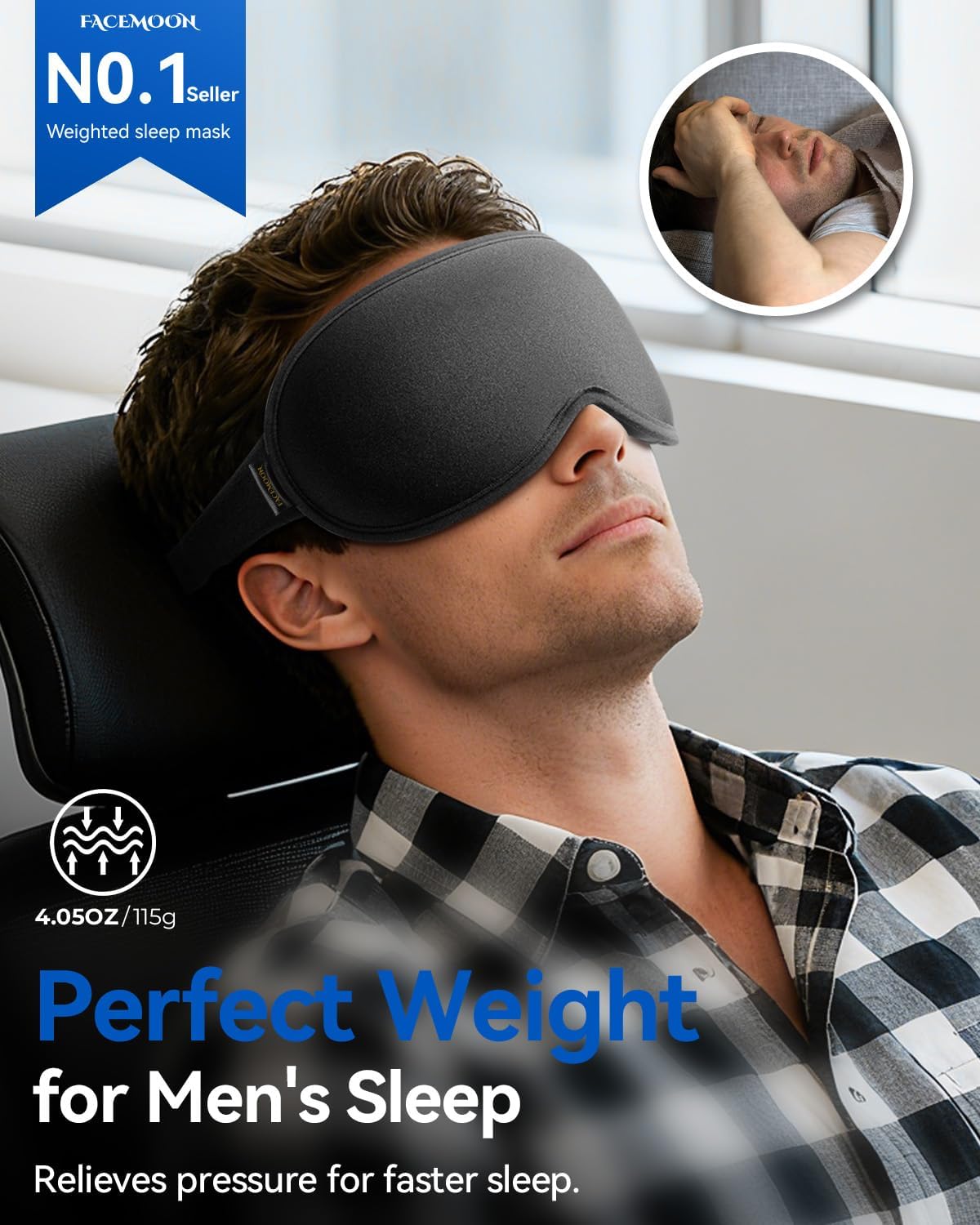 3D Blackout Sleep Mask – Weighted, Zero Pressure Eye Mask for Travel, Flights, Naps, Men & Women