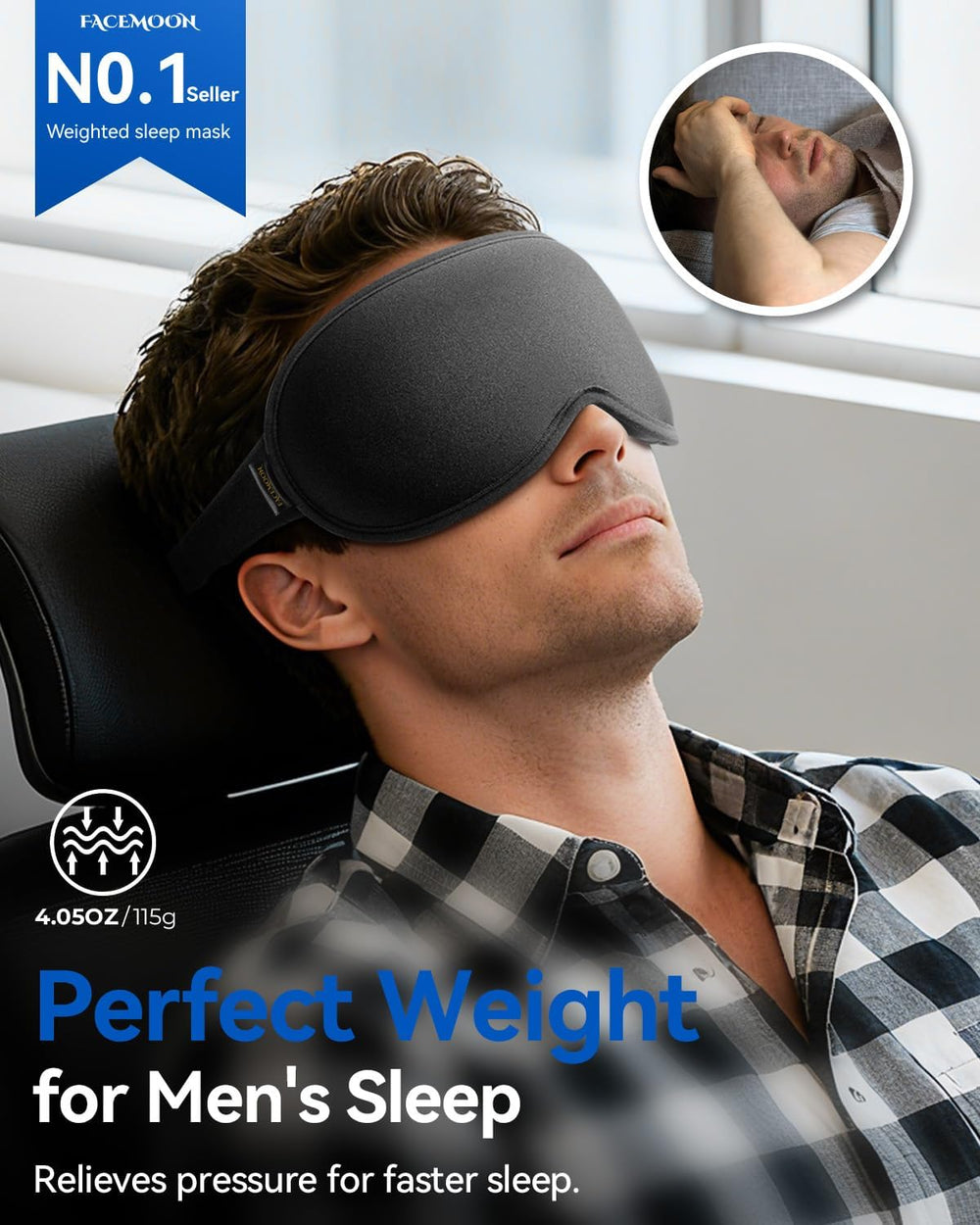 3D Blackout Sleep Mask – Weighted, Zero Pressure Eye Mask for Travel, Flights, Naps, Men & Women