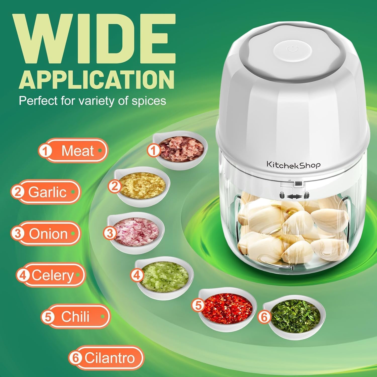 Electric Garlic Chopper 300ML, Portable Cordless Mini Food Processor, USB Rechargeable, BPA-Free