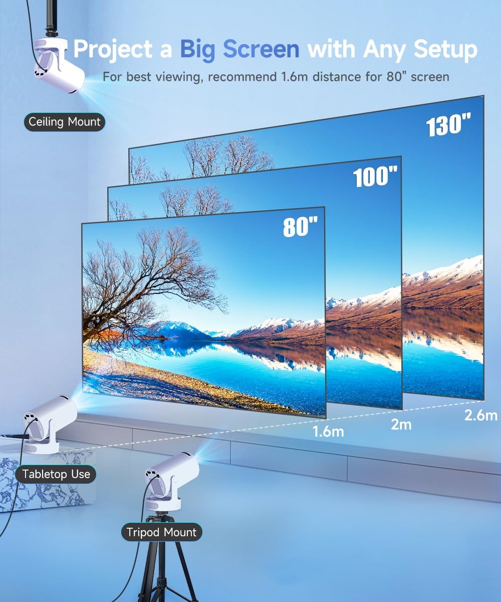 2025 Upgraded Mini Projector 4K – WiFi 6, Bluetooth 5.4, 5W Speaker, Auto Keystone & 180° Rotatable Lens