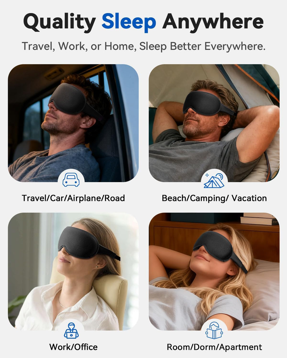 3D Blackout Sleep Mask – Weighted, Zero Pressure Eye Mask for Travel, Flights, Naps, Men & Women