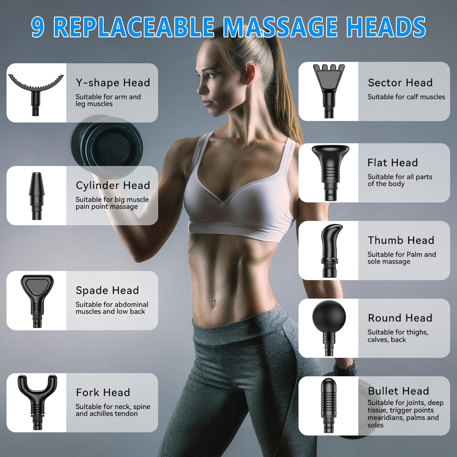 Deep Tissue Massage Gun – Handheld Percussion Massager with 30 Speed Levels & 9 Heads